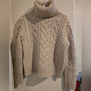 Banana Republic Cropped Cable Turtleneck Sweater Oatmeal S